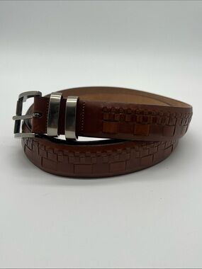Mezlan Mens Braided Brown Leather Belt Dress European Textured 38 Spain